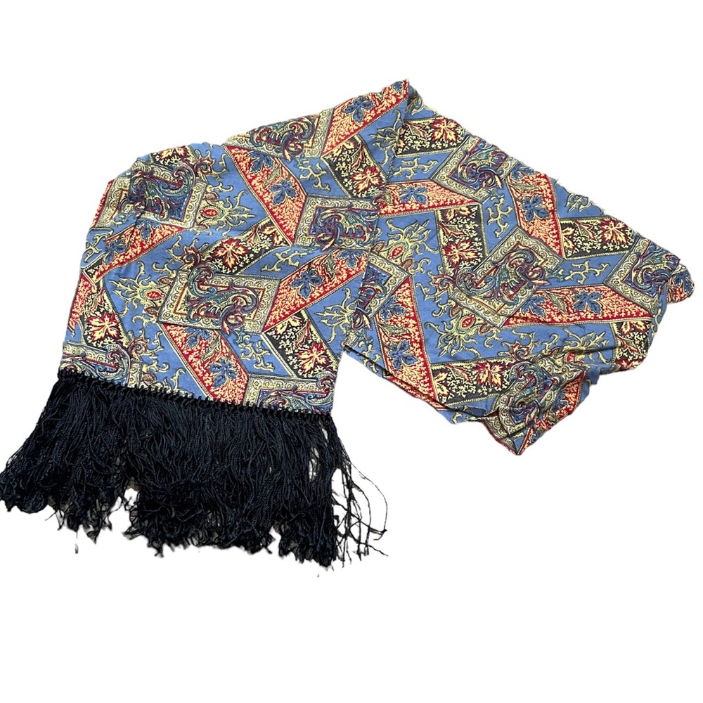 Vintage All That Glitters Indian Navy Colorful Fringe Victorian Fashion Scarf